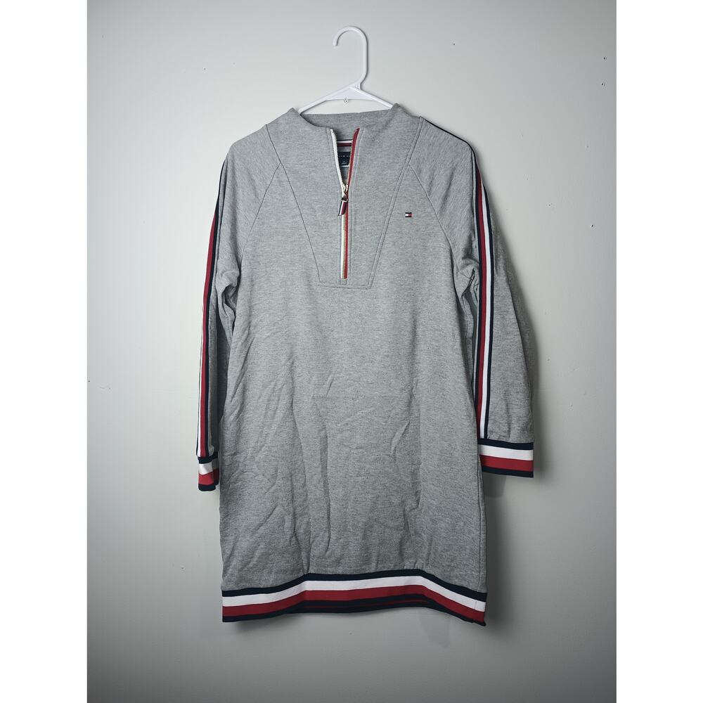 Tommy Hilfiger Long Sleeve Gray Sweatshirt Dress Women Size Medium Half‎ Zip